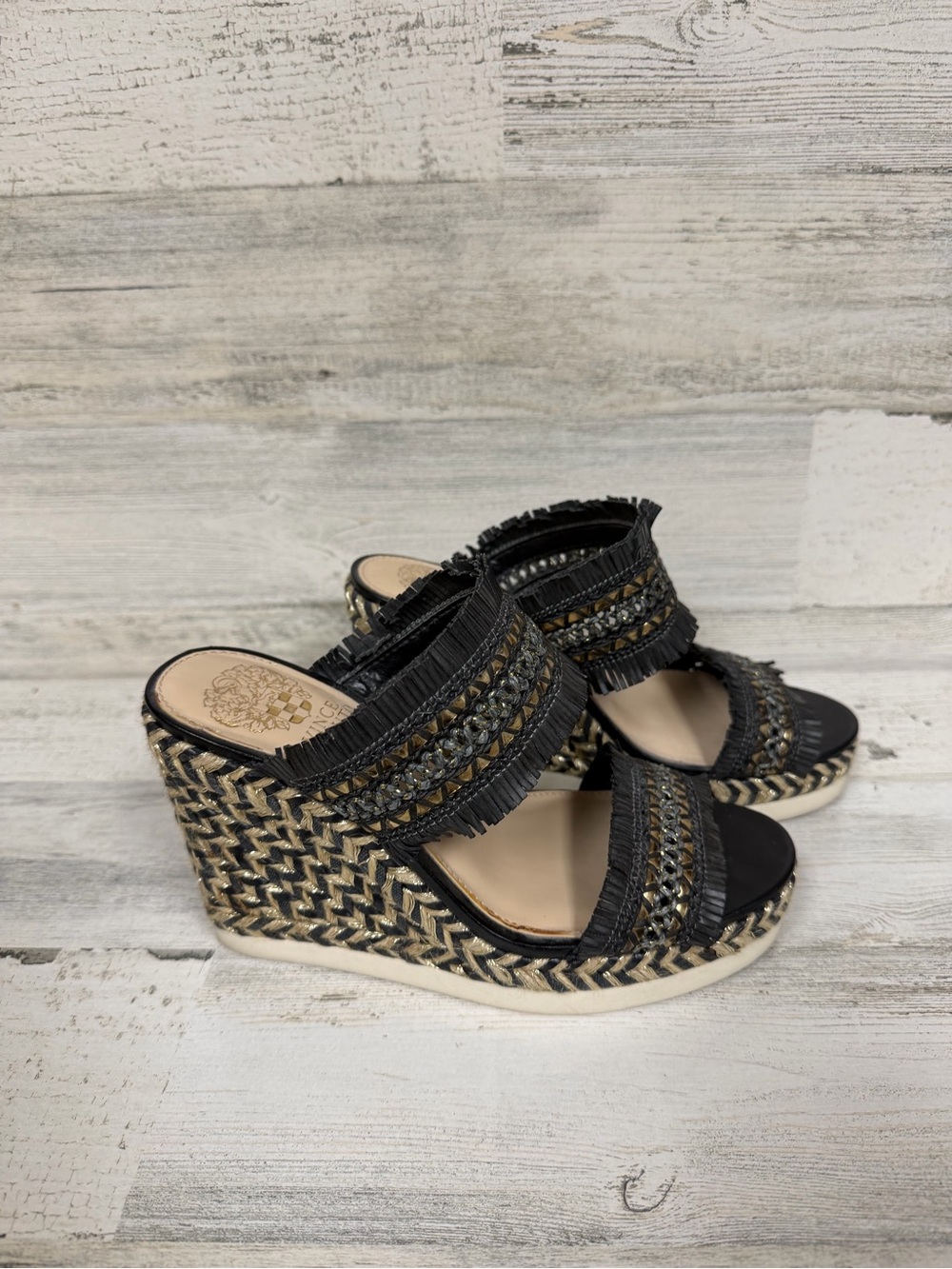 Vince Camuto Black Braided Espadrille Wedge Sandals